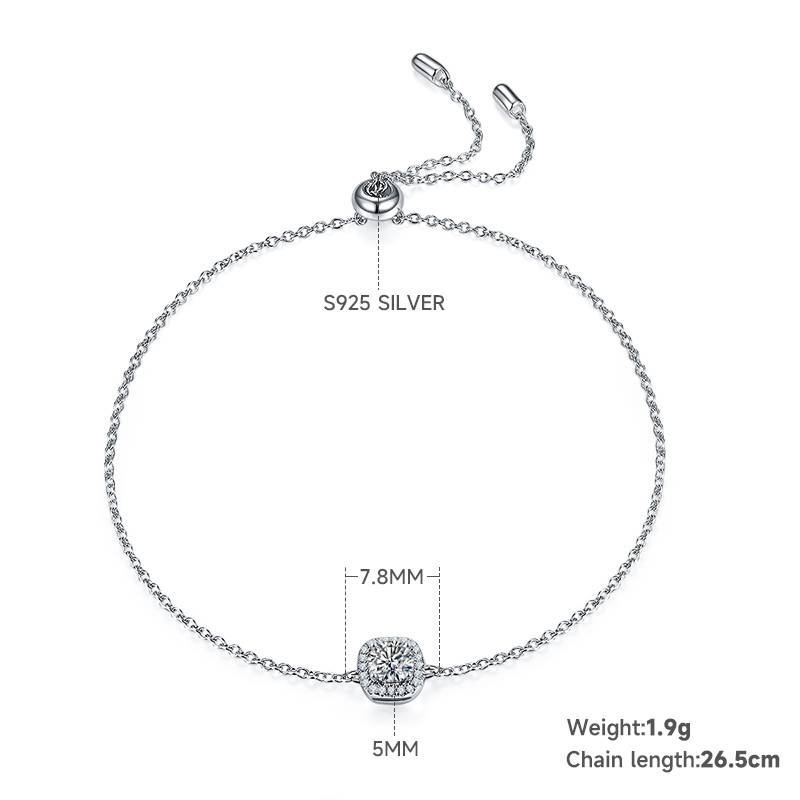Deluxe square bag S925 silver plated platinum Moissanite diamond pendant earring set